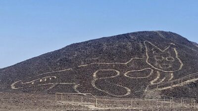 Figura de felino gigante en desierto de Perú